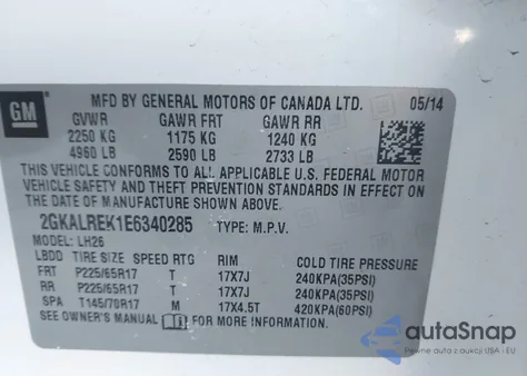 2014 GMC Terrain Sle-2 z USA, uszkodzony, nr VIN 2GKALREK1E6340285